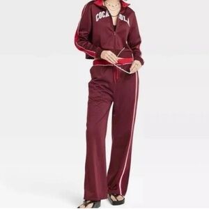 Coca-Cola Burgundy Tracksuit with Pink Stripes M